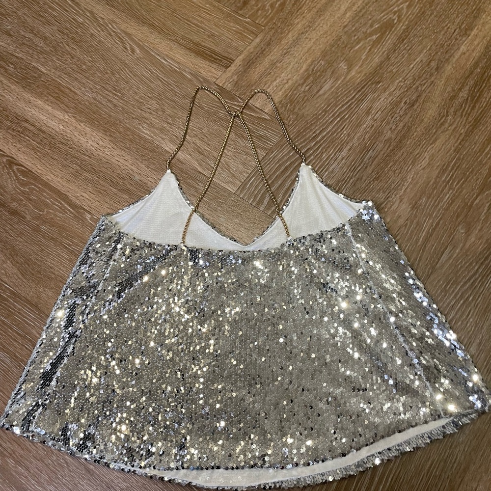 Statement Silver Sequin Cami With Gold Hardware S… - image 2